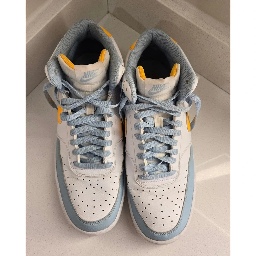 Nike Court Vision High Top Sneakers White Yellow Blue Size 10 Mens‎ Shoes